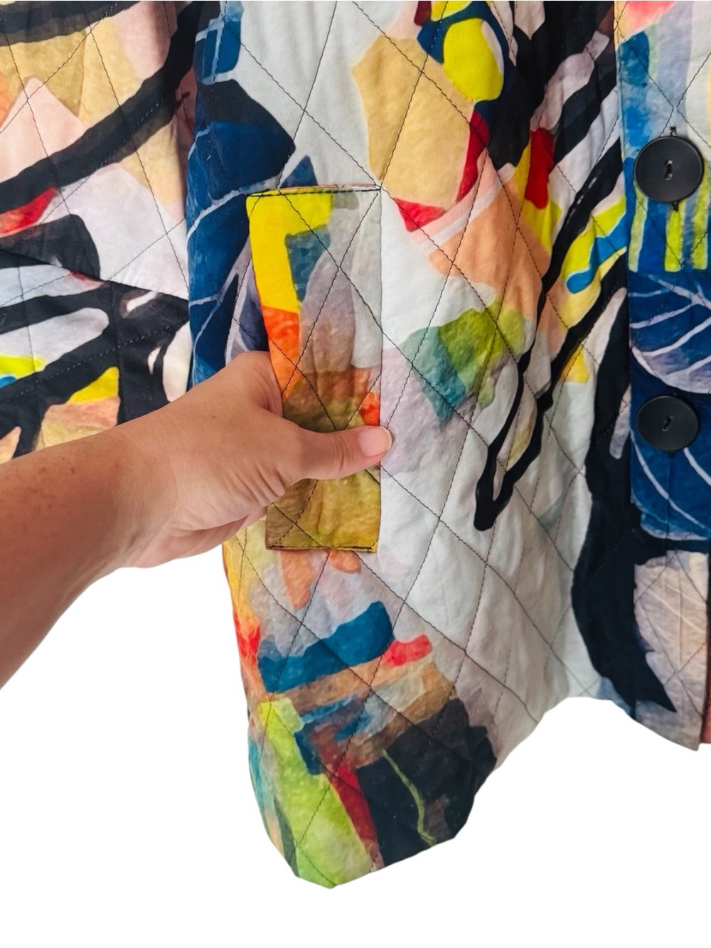 DAMEE Jacket Coat Abstract Wearable Art Pockets Lined Quilted Women’s Large - Picture 5 of 12